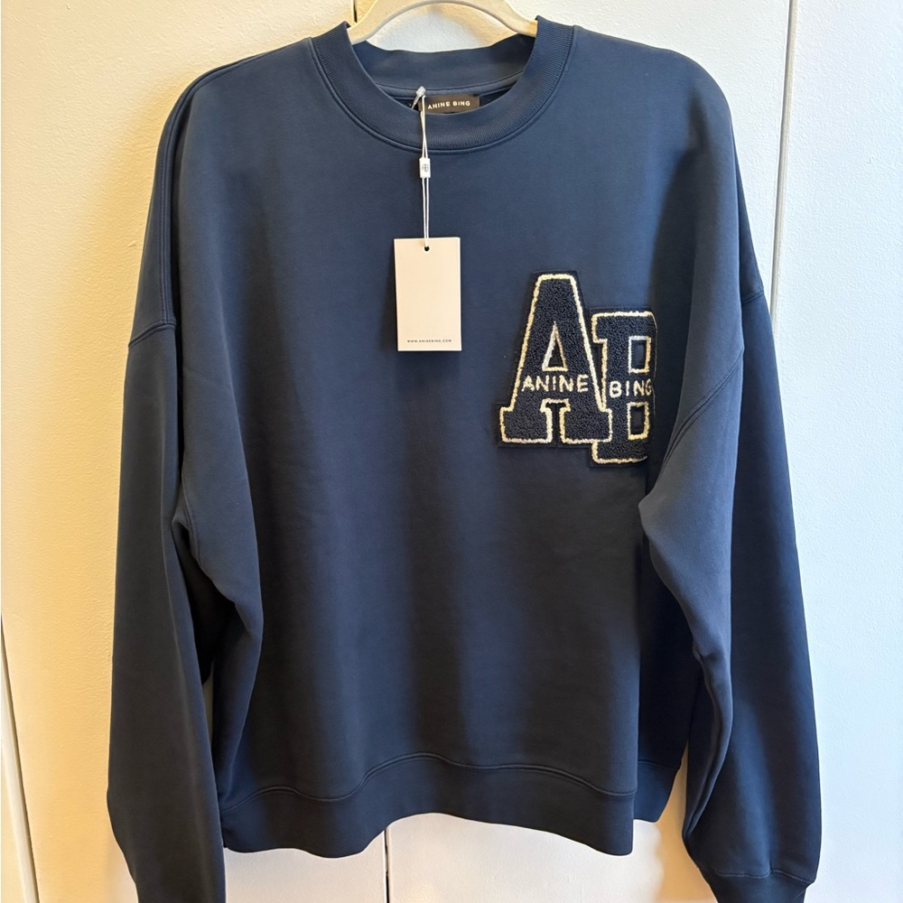 Anine Bing Miles Blue Logo Sweatshirt